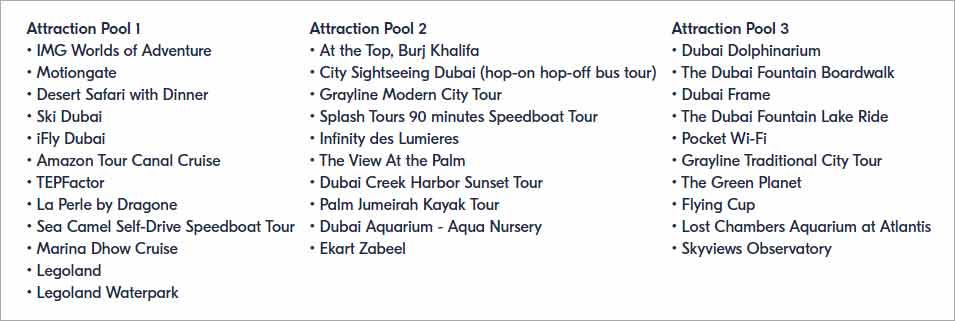 Listes Pools Attractions iVenture Card Select Pass Dubai